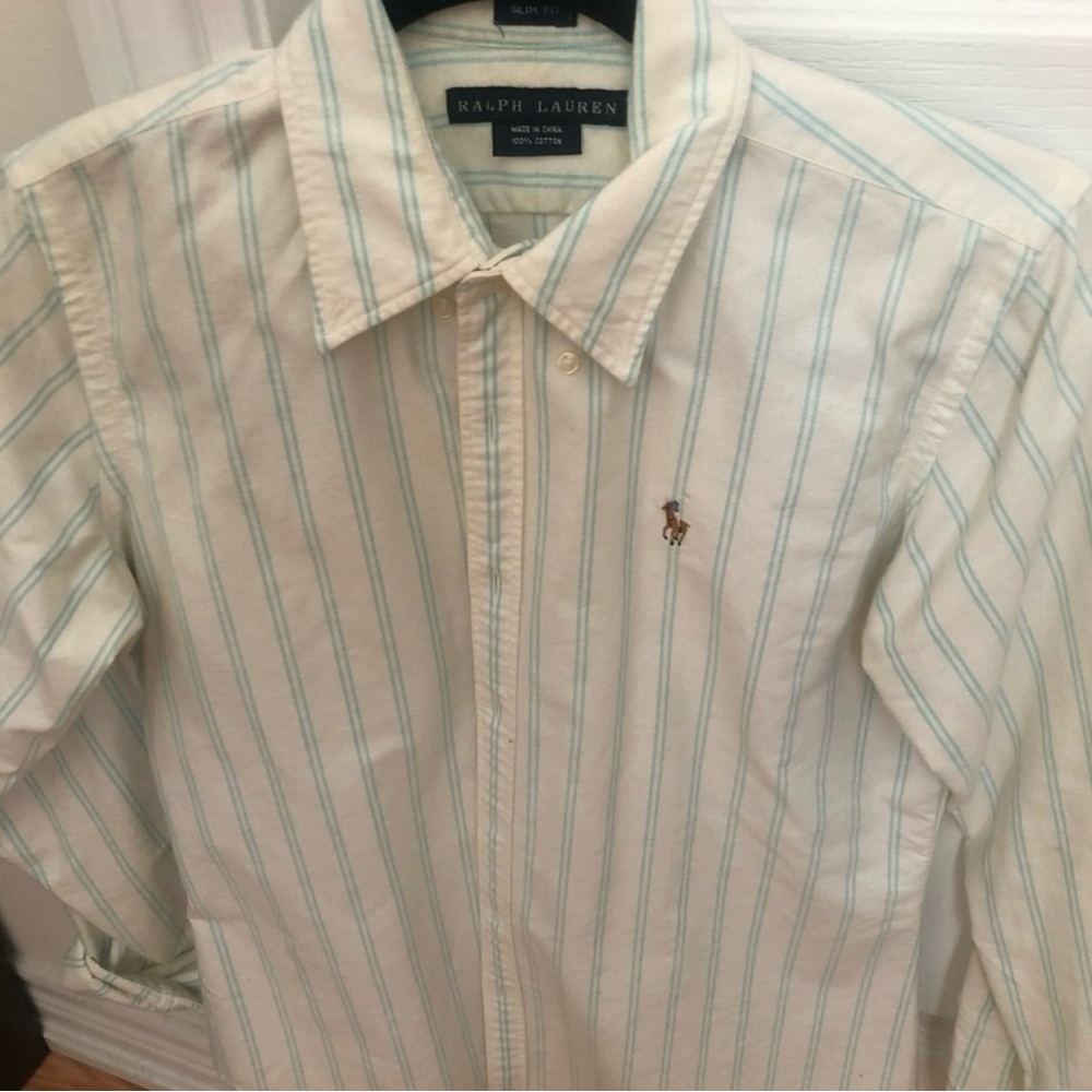 Ralph Lauren Women’s White and Blue Striped Shirt